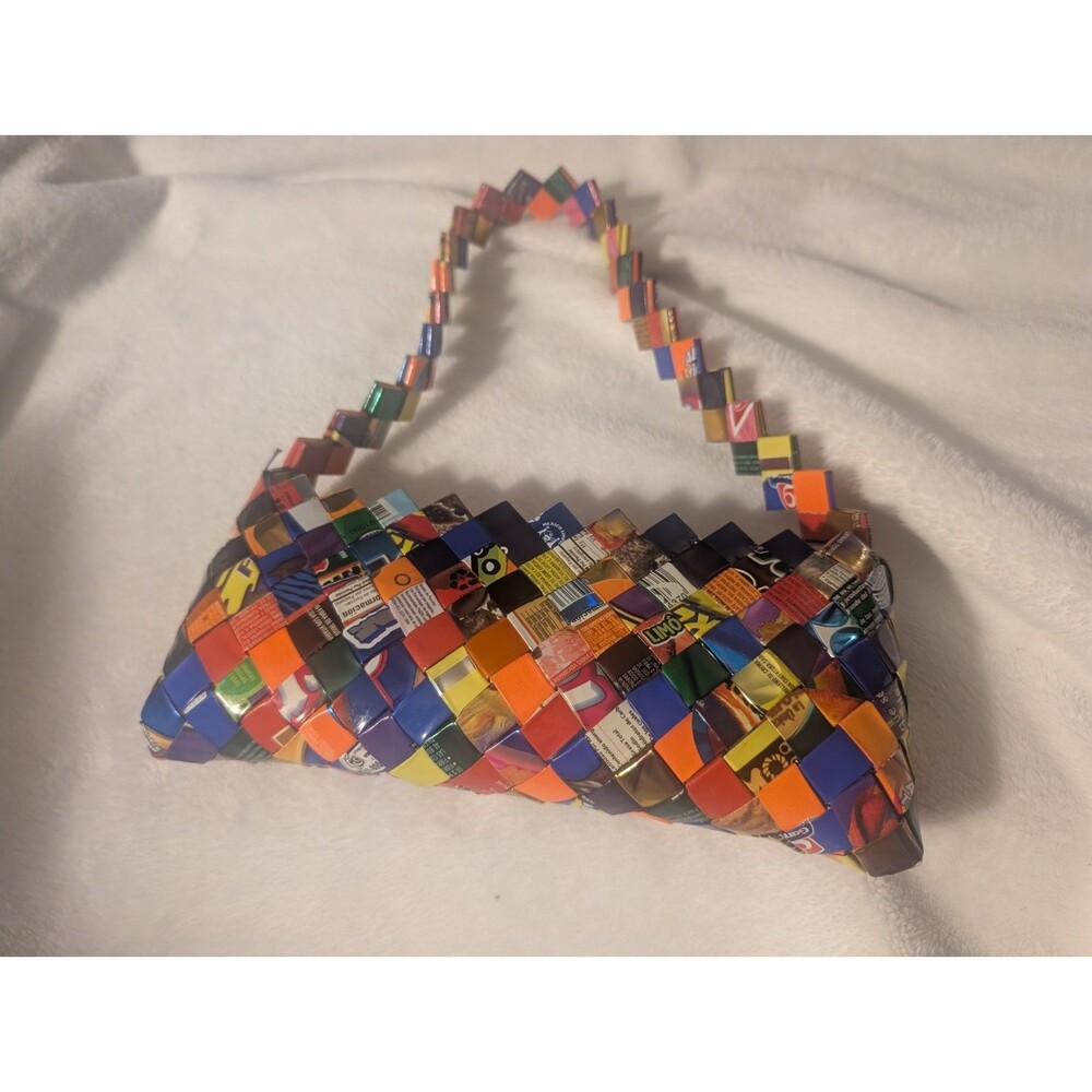 Vintage Y2K Bubble Gum Wrapper Purse Woven Multicolor Hobo Bag Shoulder 2000s